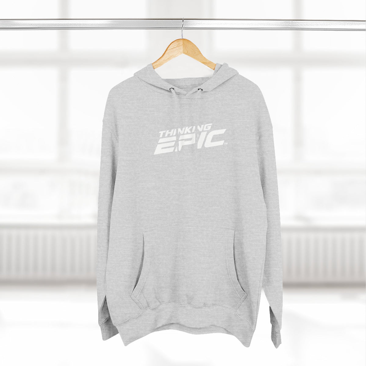 White Logo Angled Three-Panel Fleece Hoodie