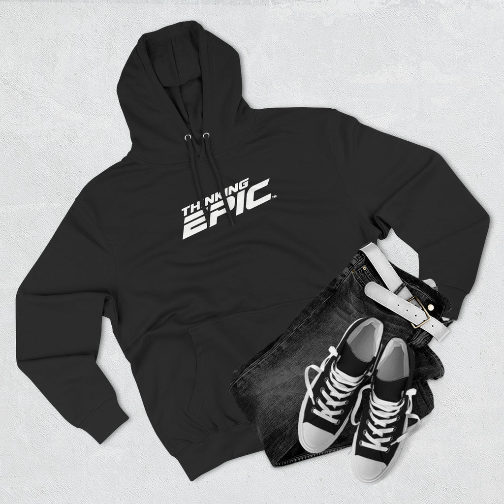 White Logo Angled Three-Panel Fleece Hoodie