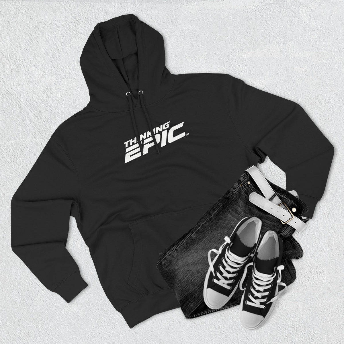 White Logo Angled Three-Panel Fleece Hoodie