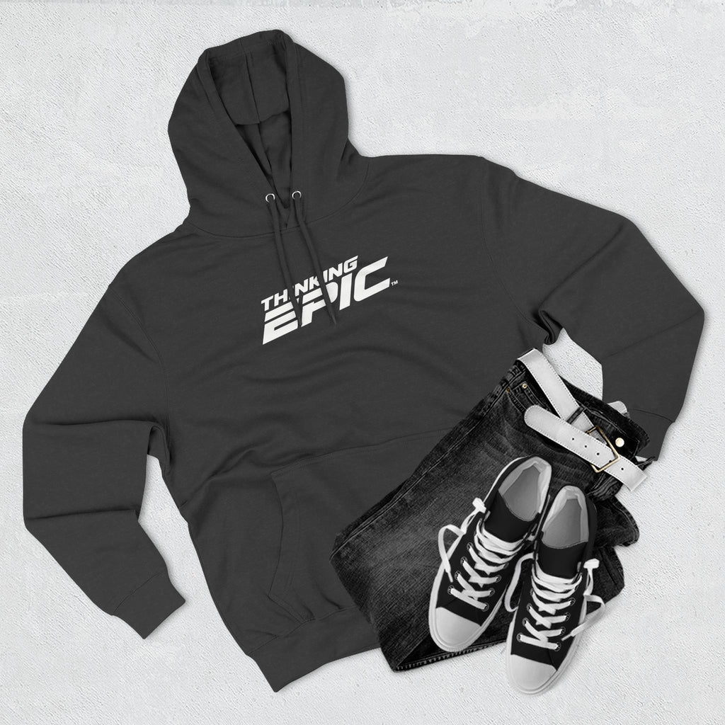 White Logo Angled Three-Panel Fleece Hoodie