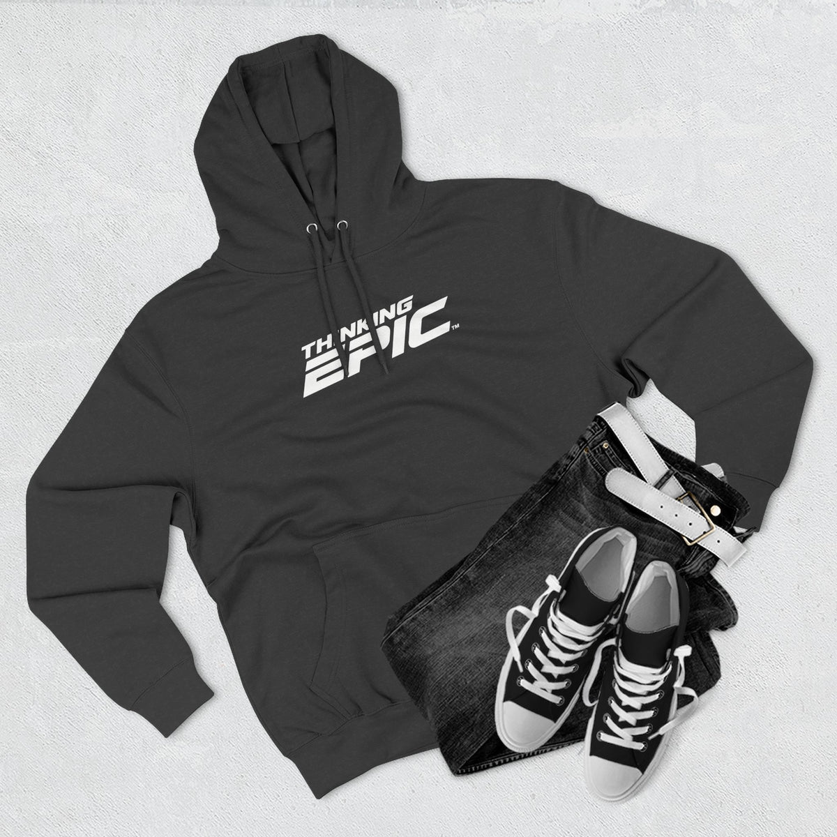 White Logo Angled Three-Panel Fleece Hoodie