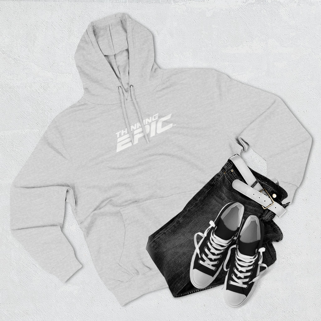 White Logo Angled Three-Panel Fleece Hoodie